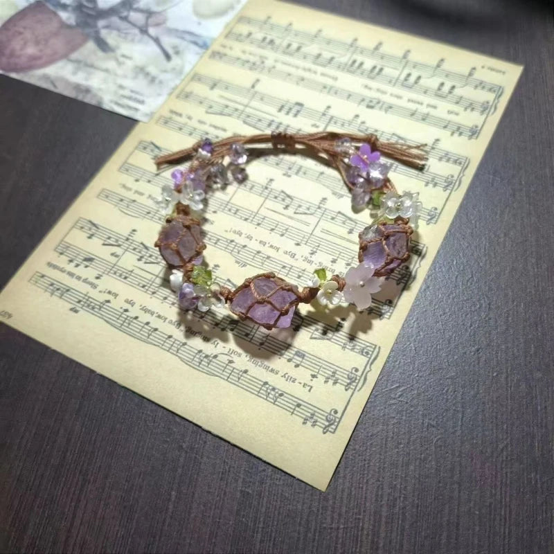 Handwoven Synthetic Amethyst Bead Bracelet | Unisex Ethnic Style