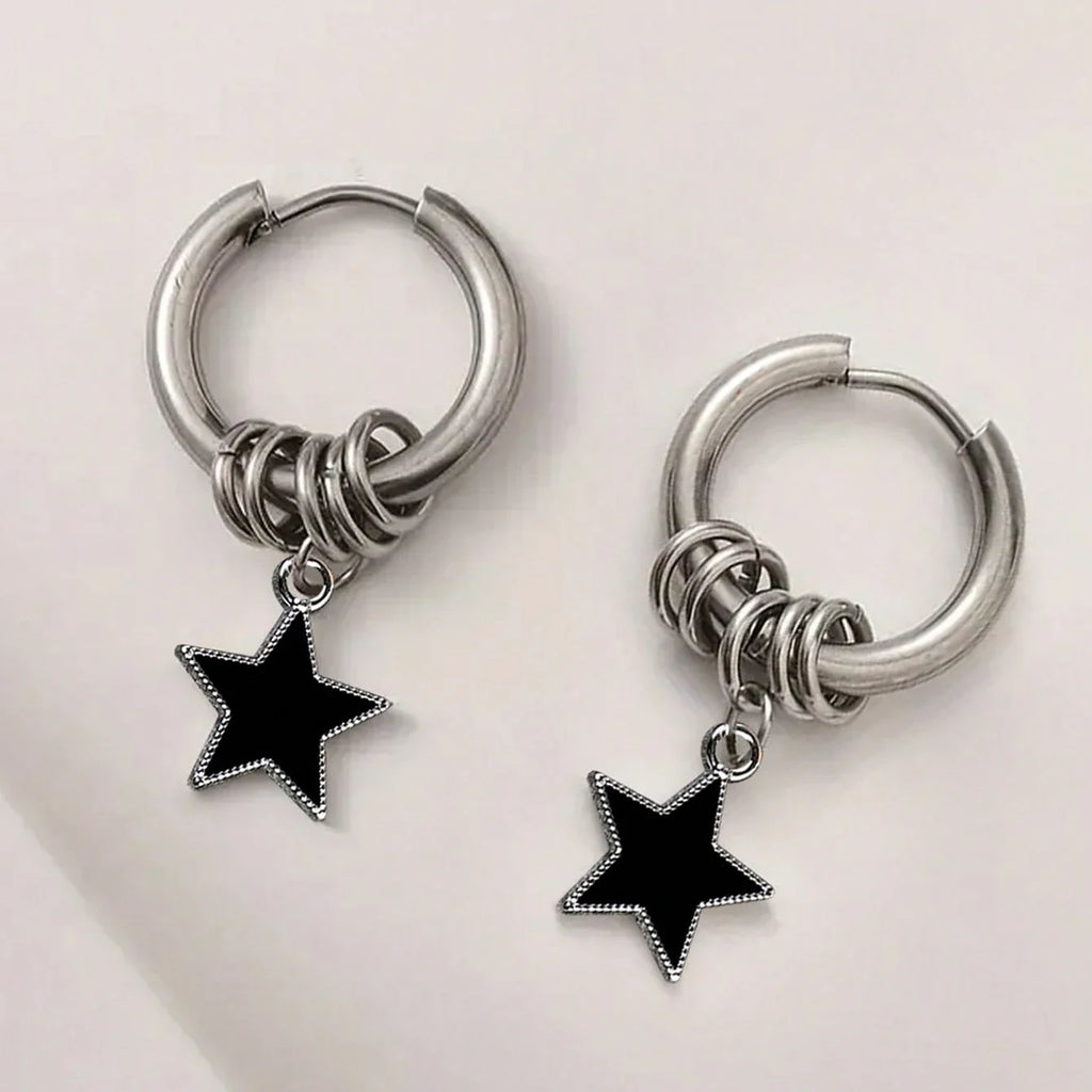 Stainless Steel Punk Star Ring Earrings for Women