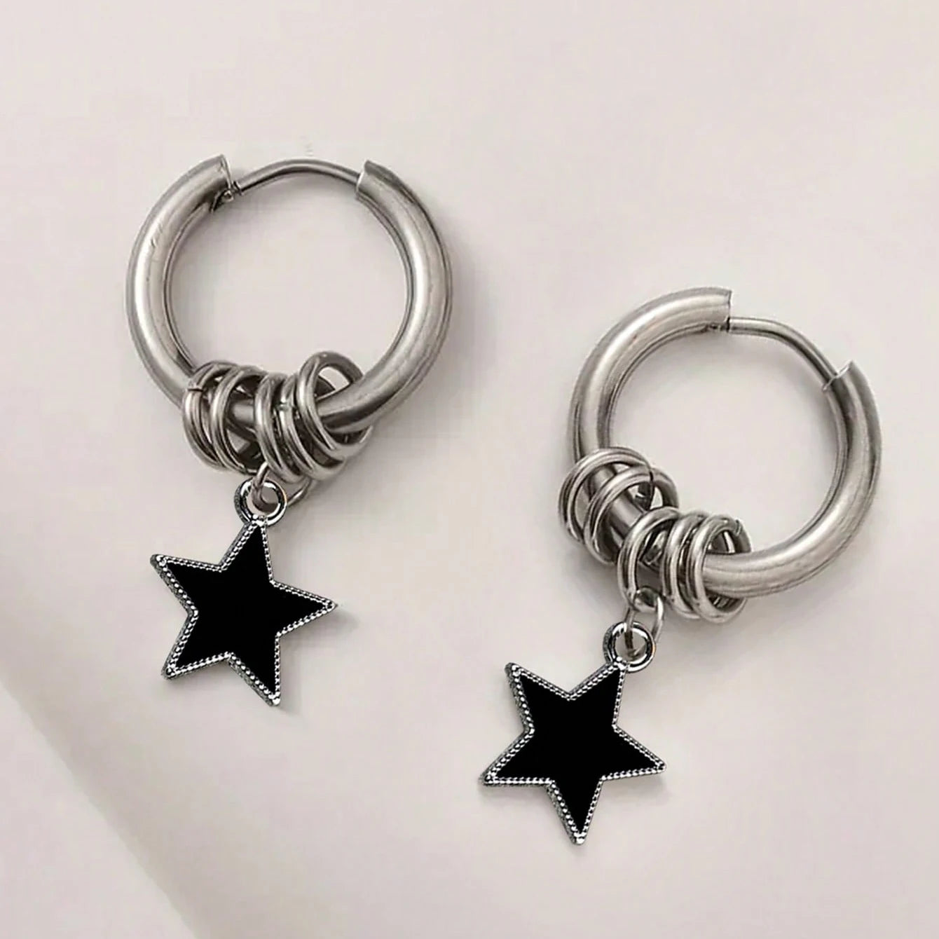 Stainless Steel Punk Star Ring Earrings for Women