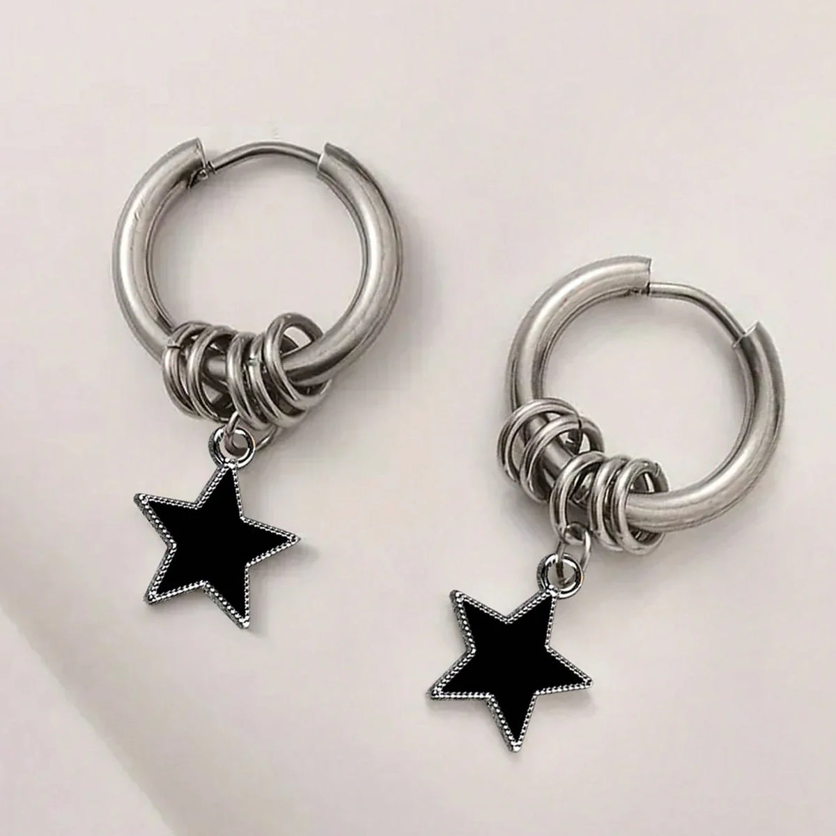 Stainless Steel Punk Star Ring Earrings for Women