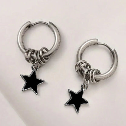 Stainless Steel Punk Star Ring Earrings for Women