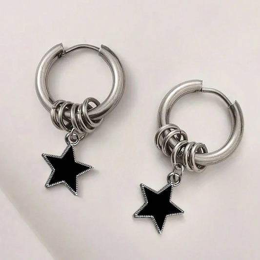 Stainless Steel Punk Star Ring Earrings for Women