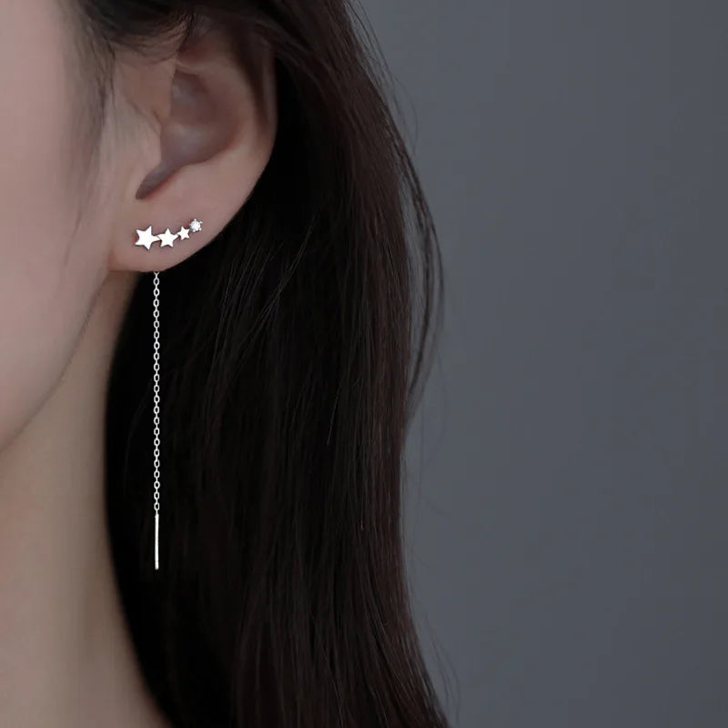 925 Sterling Silver Star Tassel Chain Earrings for Women