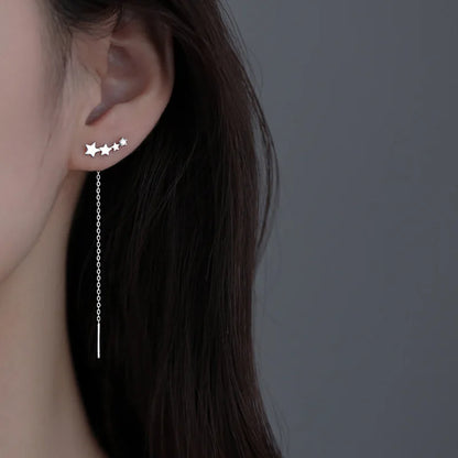 925 Sterling Silver Star Tassel Chain Earrings for Women