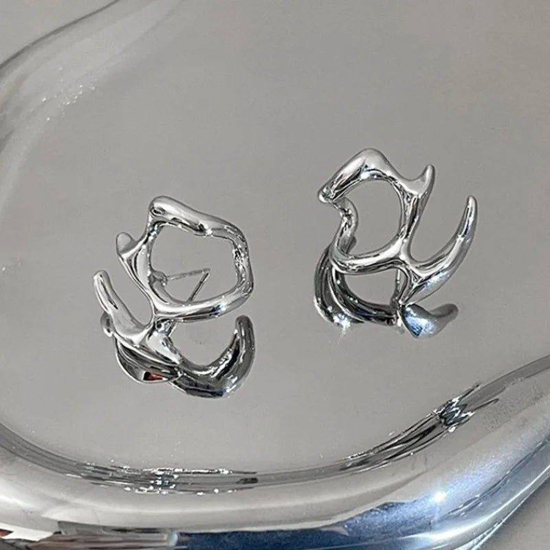 Y2K Irregular Liquid Clip Earrings for Women