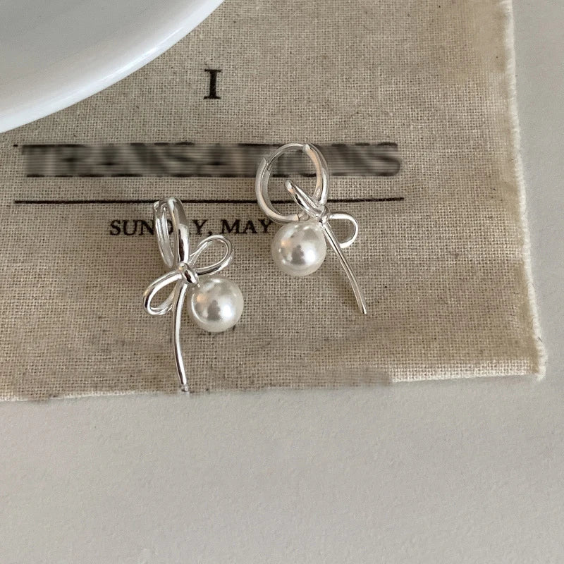 925 Sterling Silver Bow Knot Pearl Earrings for Women