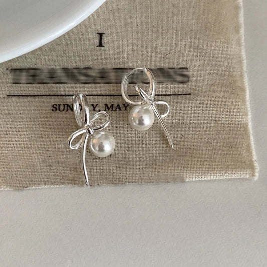 925 Sterling Silver Bow Knot Pearl Earrings for Women