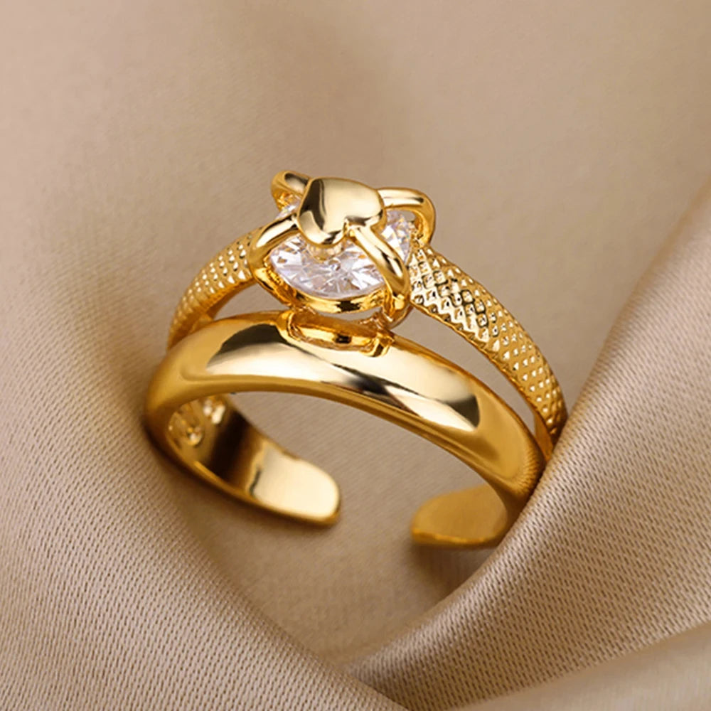 Evil Eye Zircon Adjustable Ring for Women | Luxury 18K Gold Plated