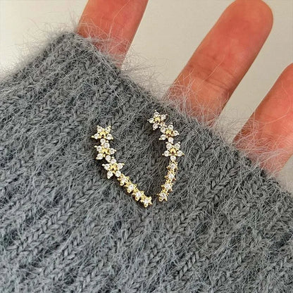 Silver Zircon Flower Star Climbing Stud Earrings for Women