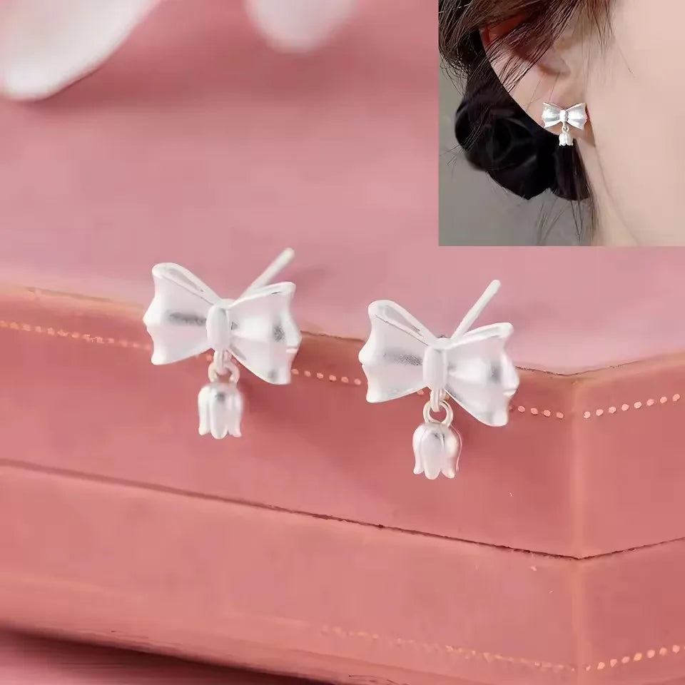 925 Sterling Silver Bow Knot Pearl Earrings for Women
