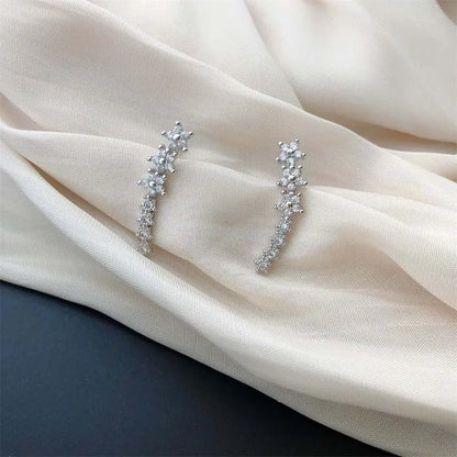 Silver Zircon Flower Star Climbing Stud Earrings for Women