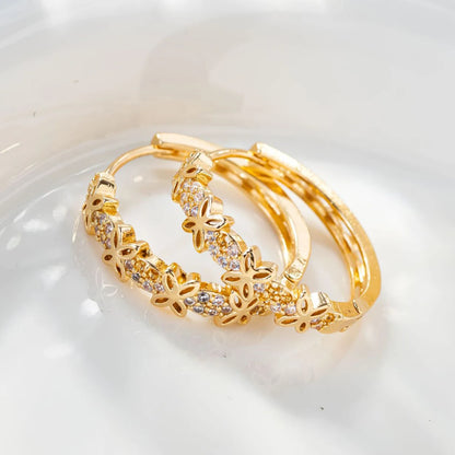Rainbow Flower Zircon Hoop Earrings for Women
