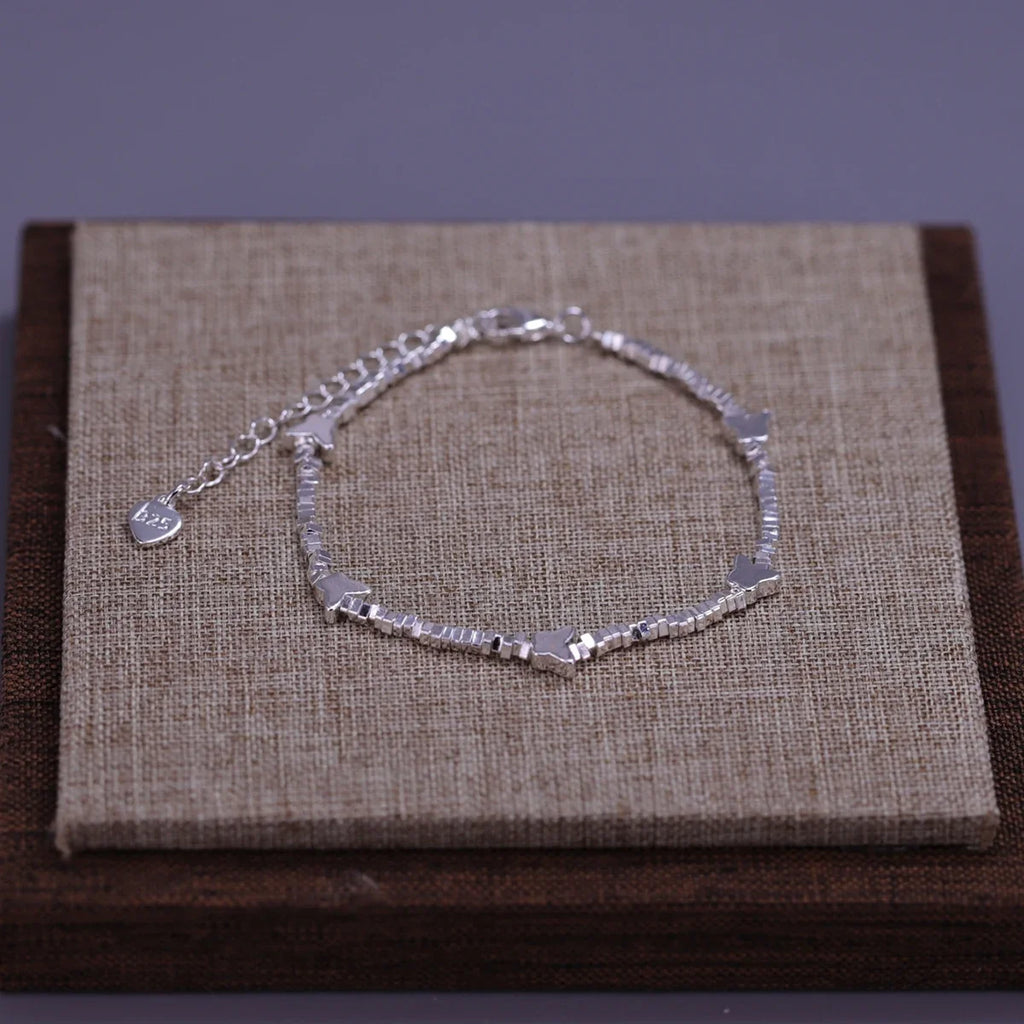 925 Sterling Silver Butterfly Bead String Bracelet for Women