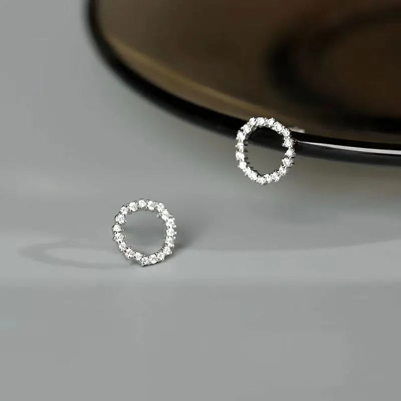 Small Circle Crystal Stud Earrings for Women in Gold