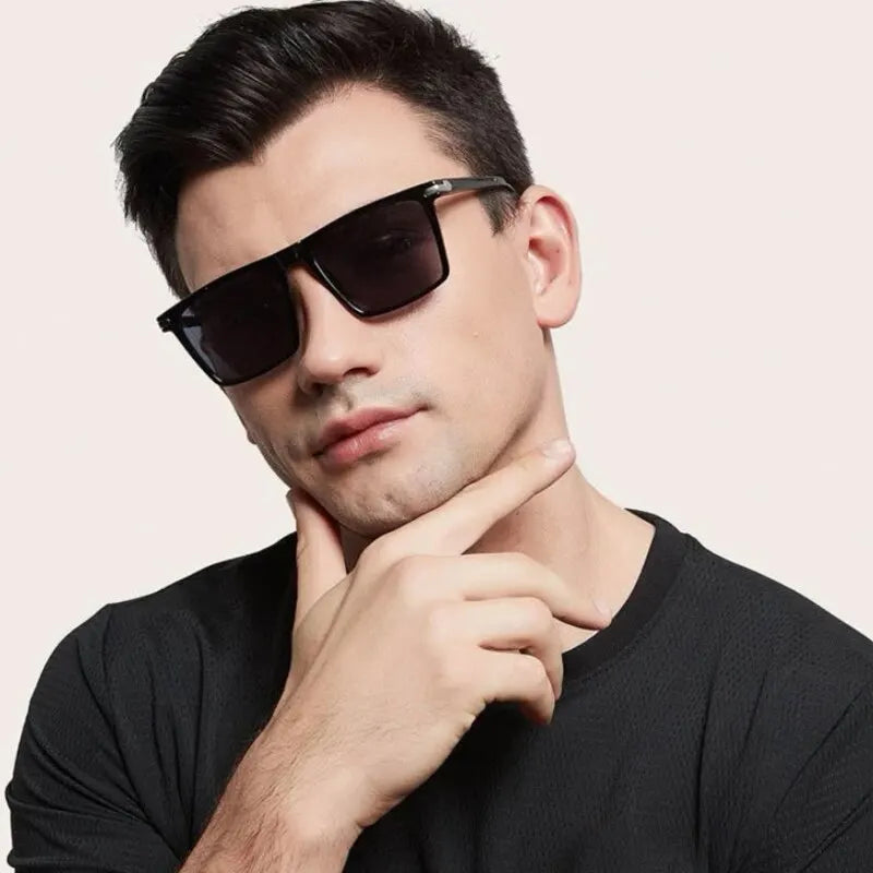 Men's Oversized Flat-Top Rectangle Sunglasses