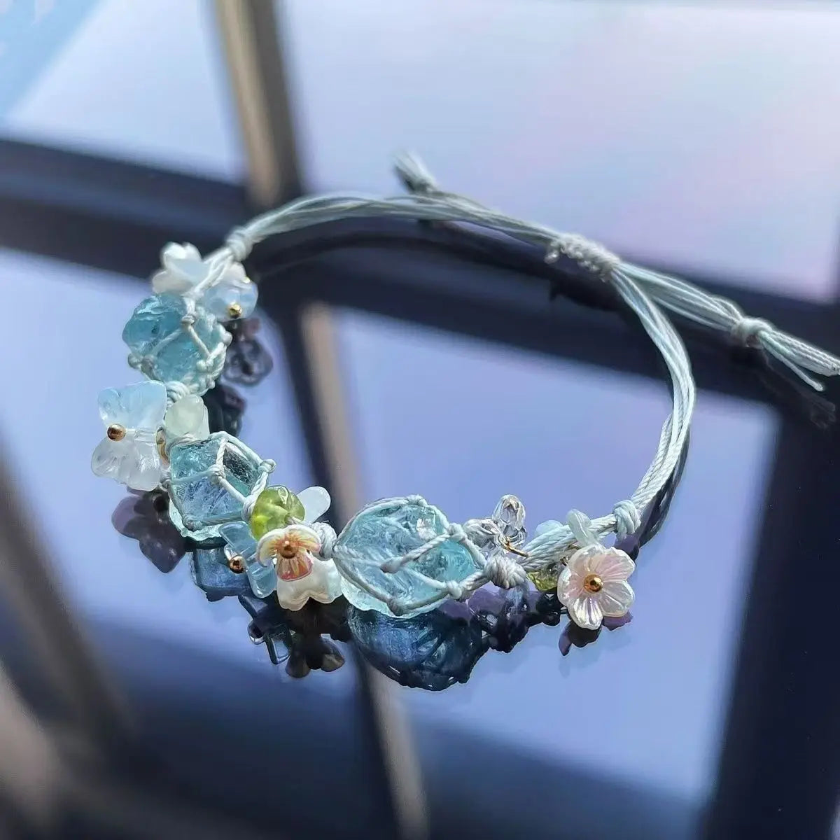 Handwoven Pebble Wreath Crystal Bracelet for Women | Best Friend Gift