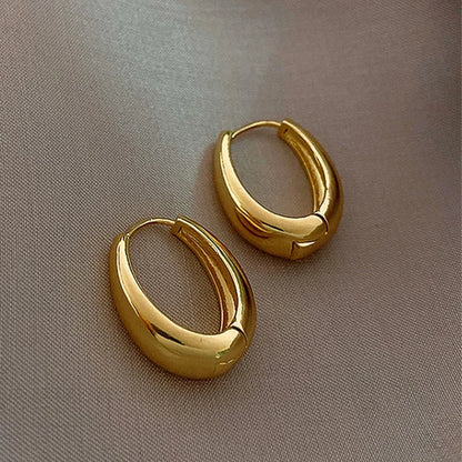 Vintage Smooth Metal Hoop Earrings for Women