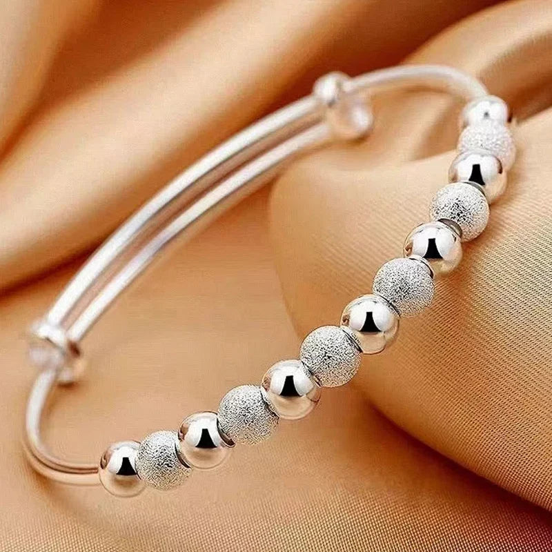 Korean Silver Charm Lucky Beads Bangle for Women