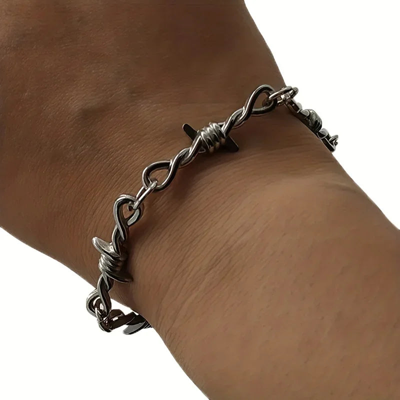 Gothic Barbed Wire Copper Chain Bracelet