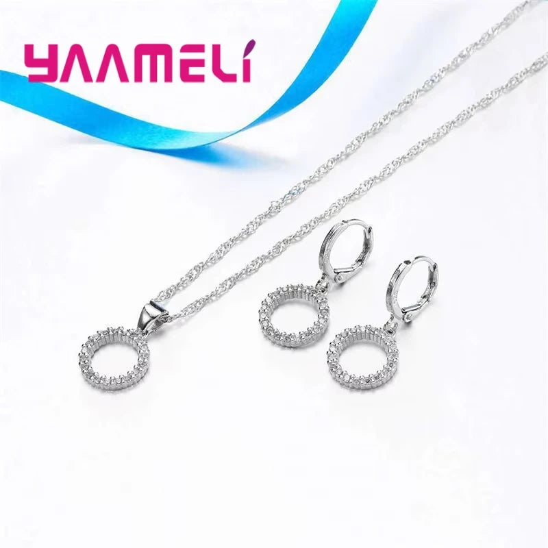 925 Sterling Silver Bridal Jewellery Set — Zircon Necklace and Hoop Earrings for Women