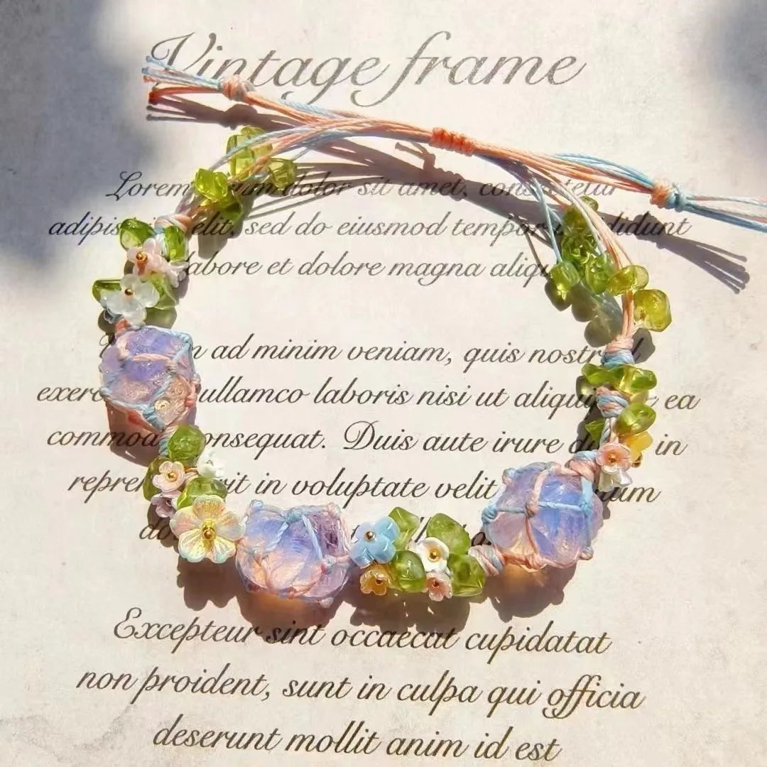 Natural Jade Crystal Flower Bracelet Bangle for Women & Girls