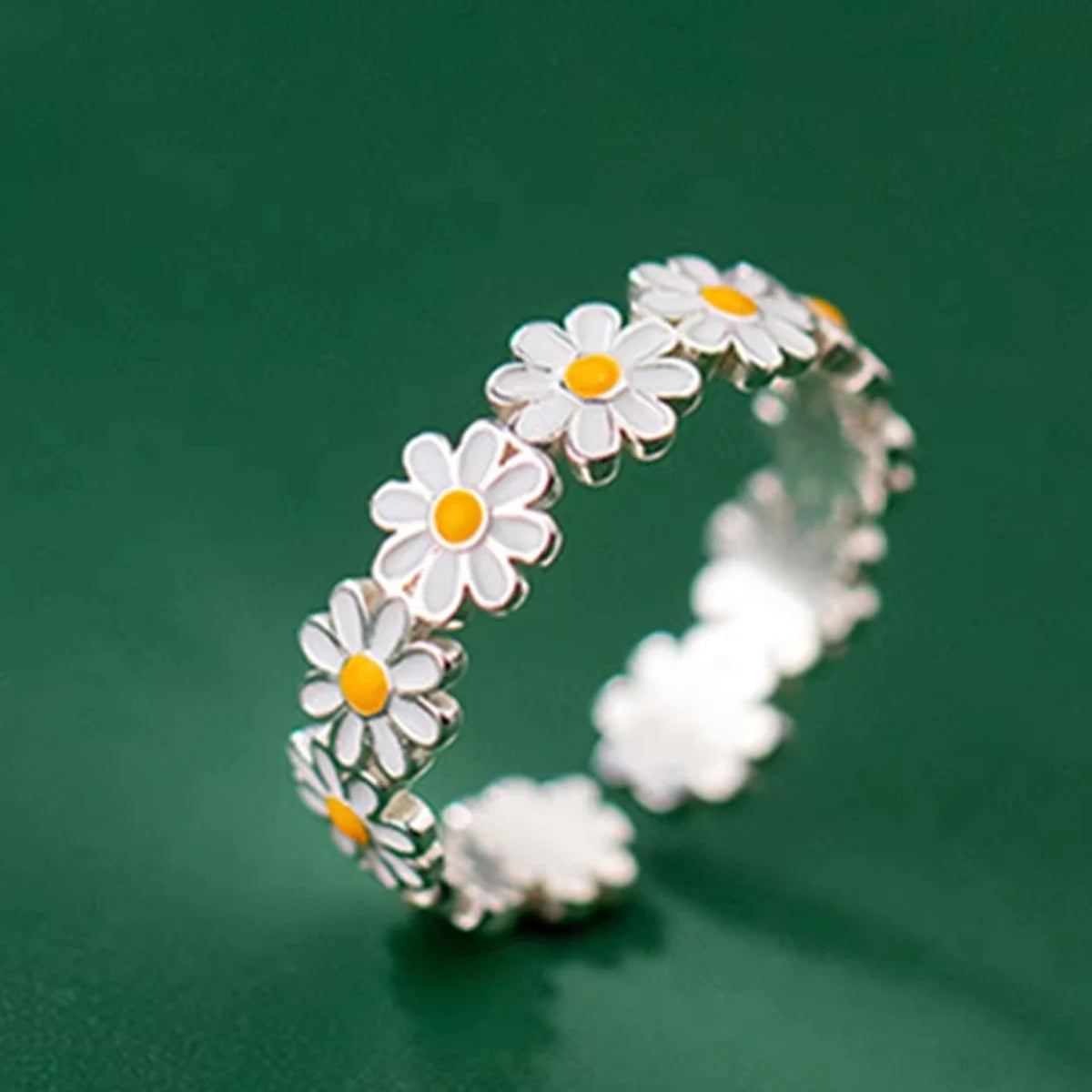 Enamel Daisy Sunflower Open Ring for Women