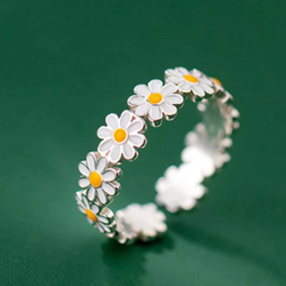 Enamel Daisy Sunflower Open Ring for Women