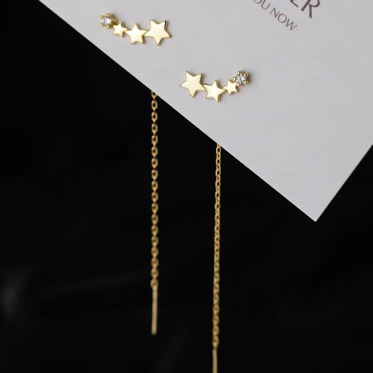 S925 Silver Micro-Inlaid Zircon Flower Ear Line Drop Earrings for Women