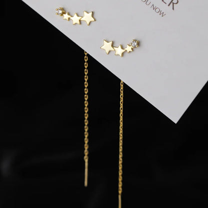 S925 Silver Micro-Inlaid Zircon Flower Ear Line Drop Earrings for Women