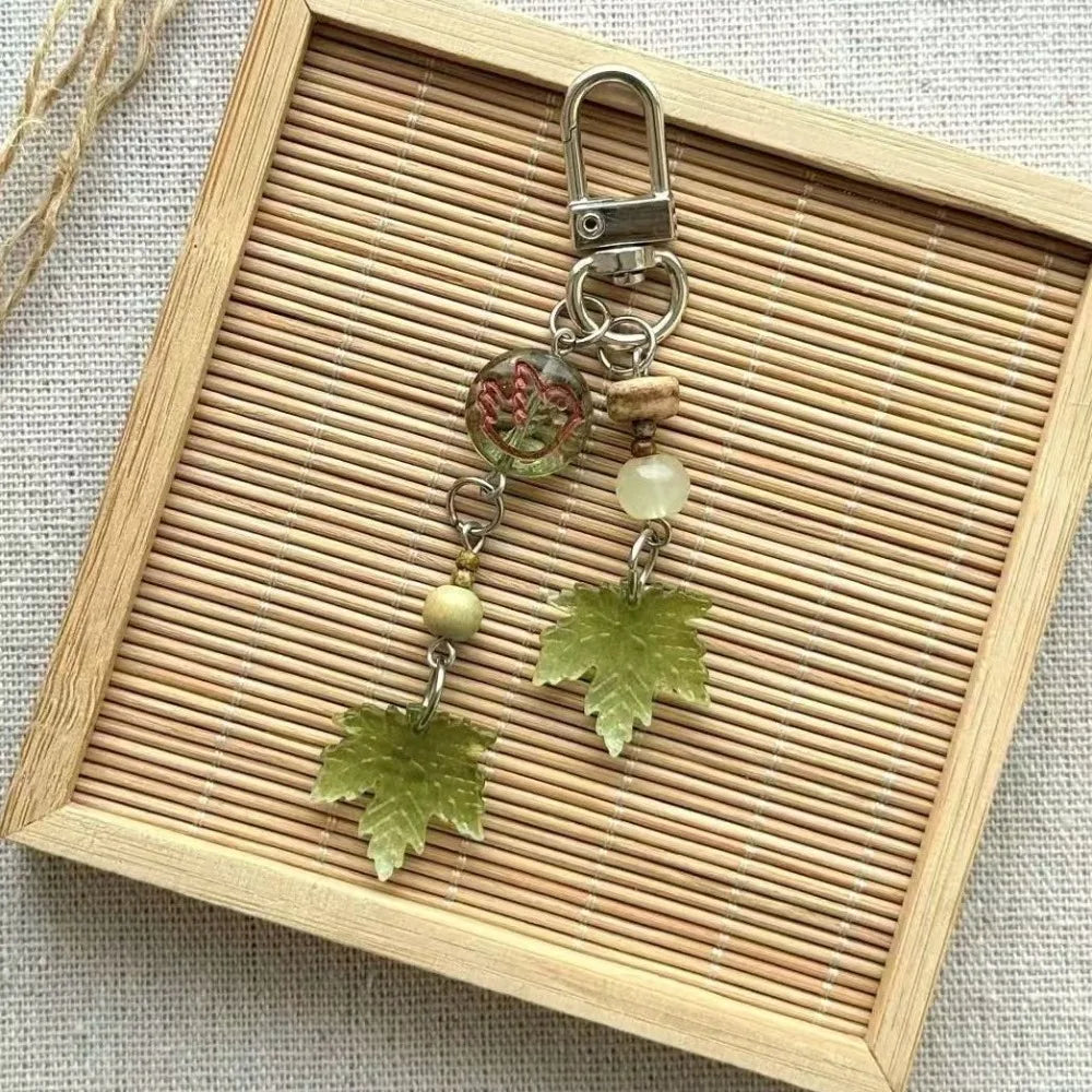 Chinese Style Autumn Maple Leaf Resin Bag Charm & Keychain