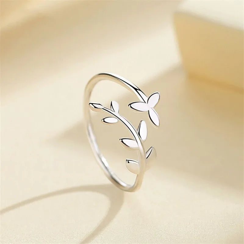 925 Sterling Silver Olive Leaf Opening Ring for Women