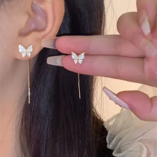 Zircon Crystal Bee Butterfly Flower Drop Ear Line Earrings for Women
