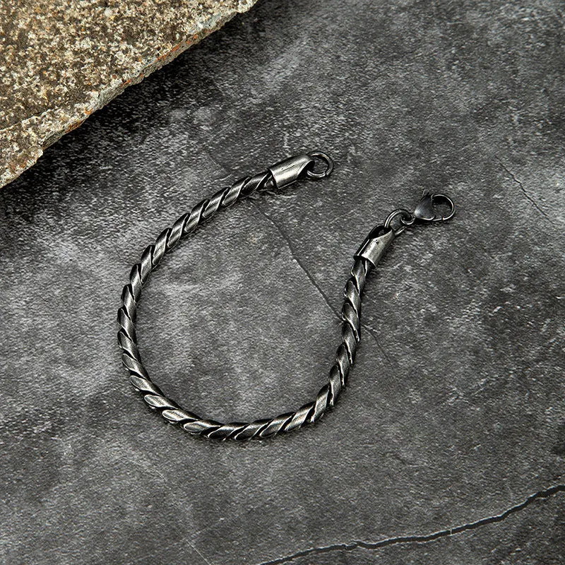 Men's Matte Black Stainless Steel Cable-Link Bracelet