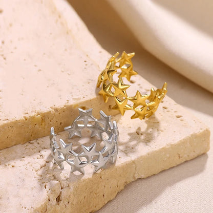 Stainless Steel Double Layer Star Open Ring for Women