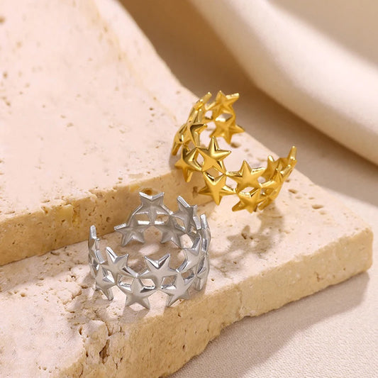 Stainless Steel Double Layer Star Open Ring for Women