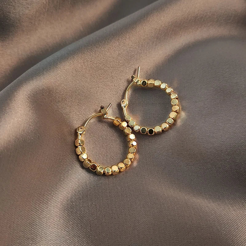 Gold Square Beaded Hoop Earrings for Women