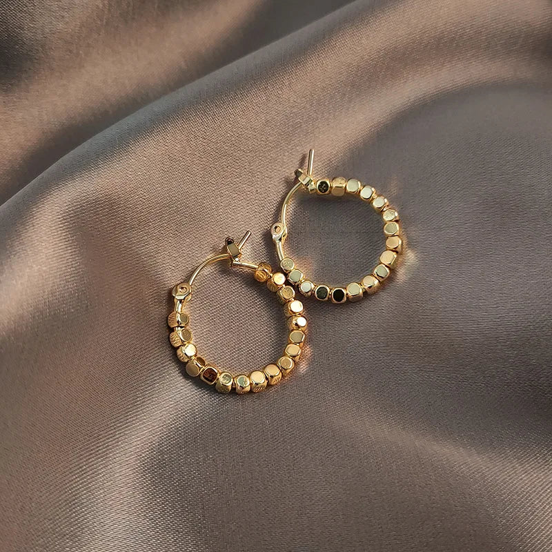 Gold Square Beaded Hoop Earrings for Women