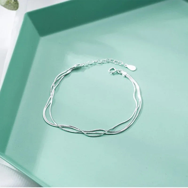 Simple Layer 925 Sterling Silver Bracelet for Women