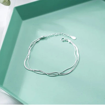 Simple Layer 925 Sterling Silver Bracelet for Women