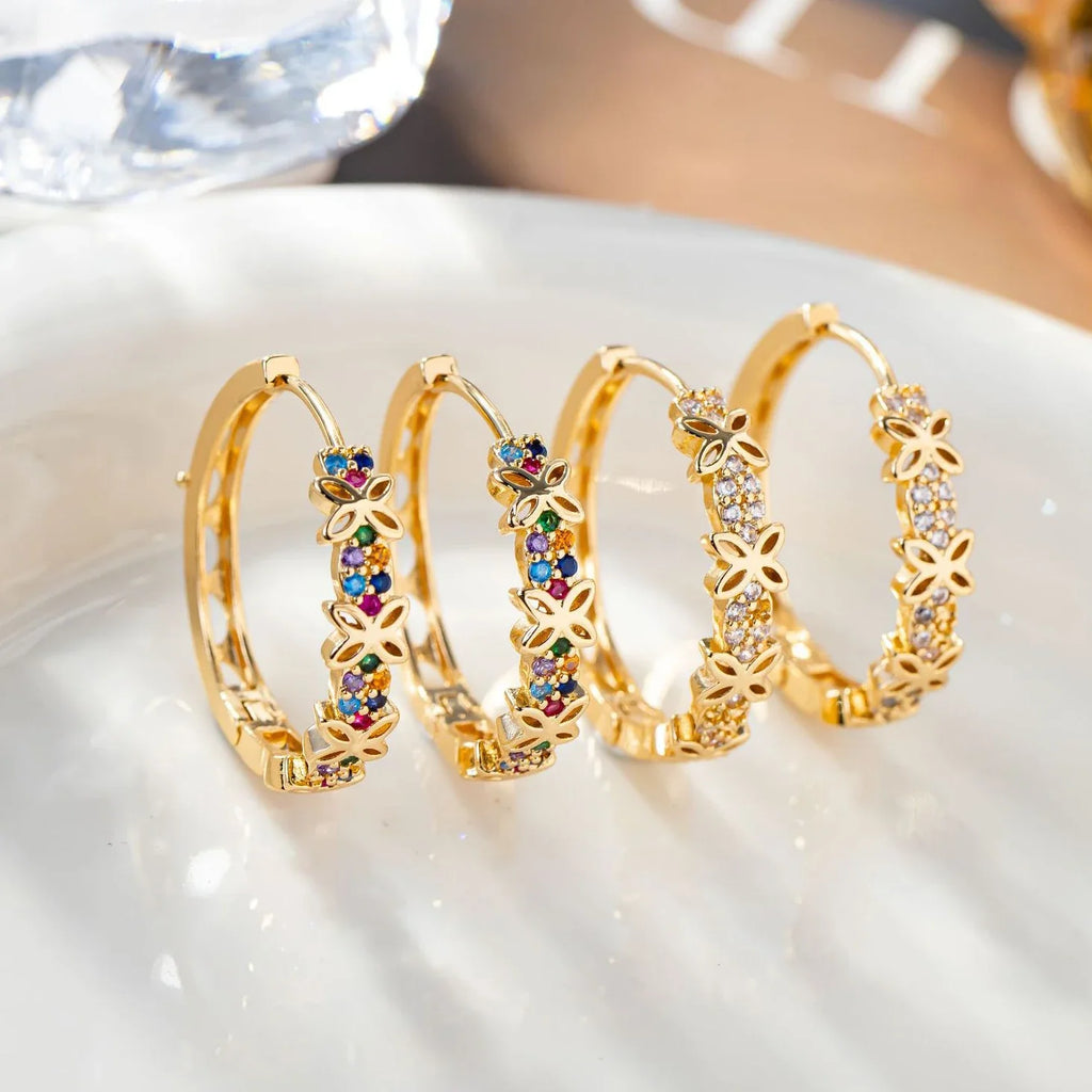 Rainbow Flower Zircon Hoop Earrings for Women