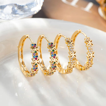 Rainbow Flower Zircon Hoop Earrings for Women