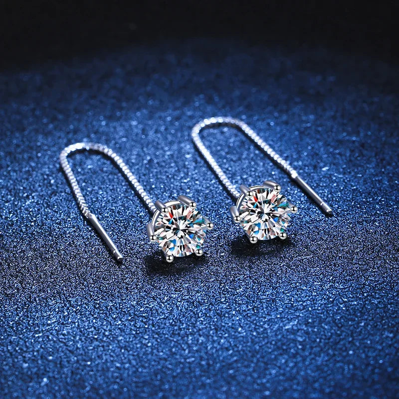 925 Sterling Silver Moissanite Tassel Drop Earrings for Women