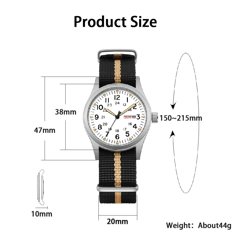 38mm Quartz Field Watch with Nylon Strap