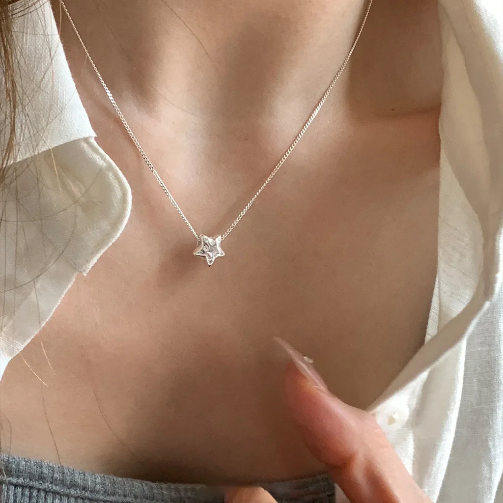 925 Sterling Silver Star Smile Dimple Pendant Necklace for Women