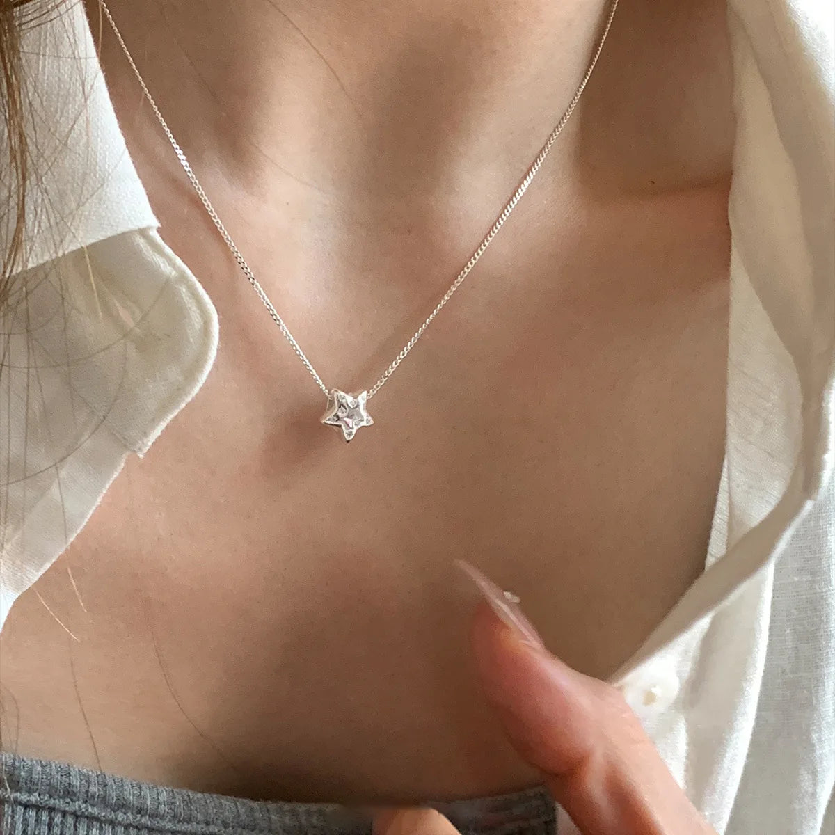 925 Sterling Silver Star Smile Dimple Pendant Necklace for Women