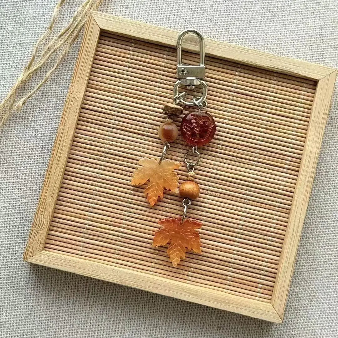 Chinese Style Autumn Maple Leaf Resin Bag Charm & Keychain