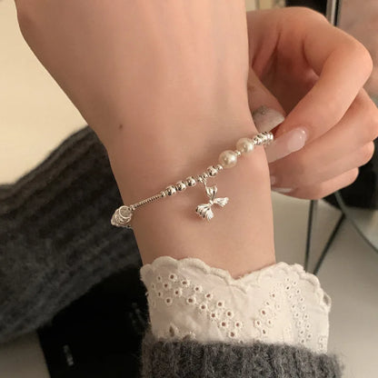 925 Sterling Silver Butterfly Bead String Bracelet for Women