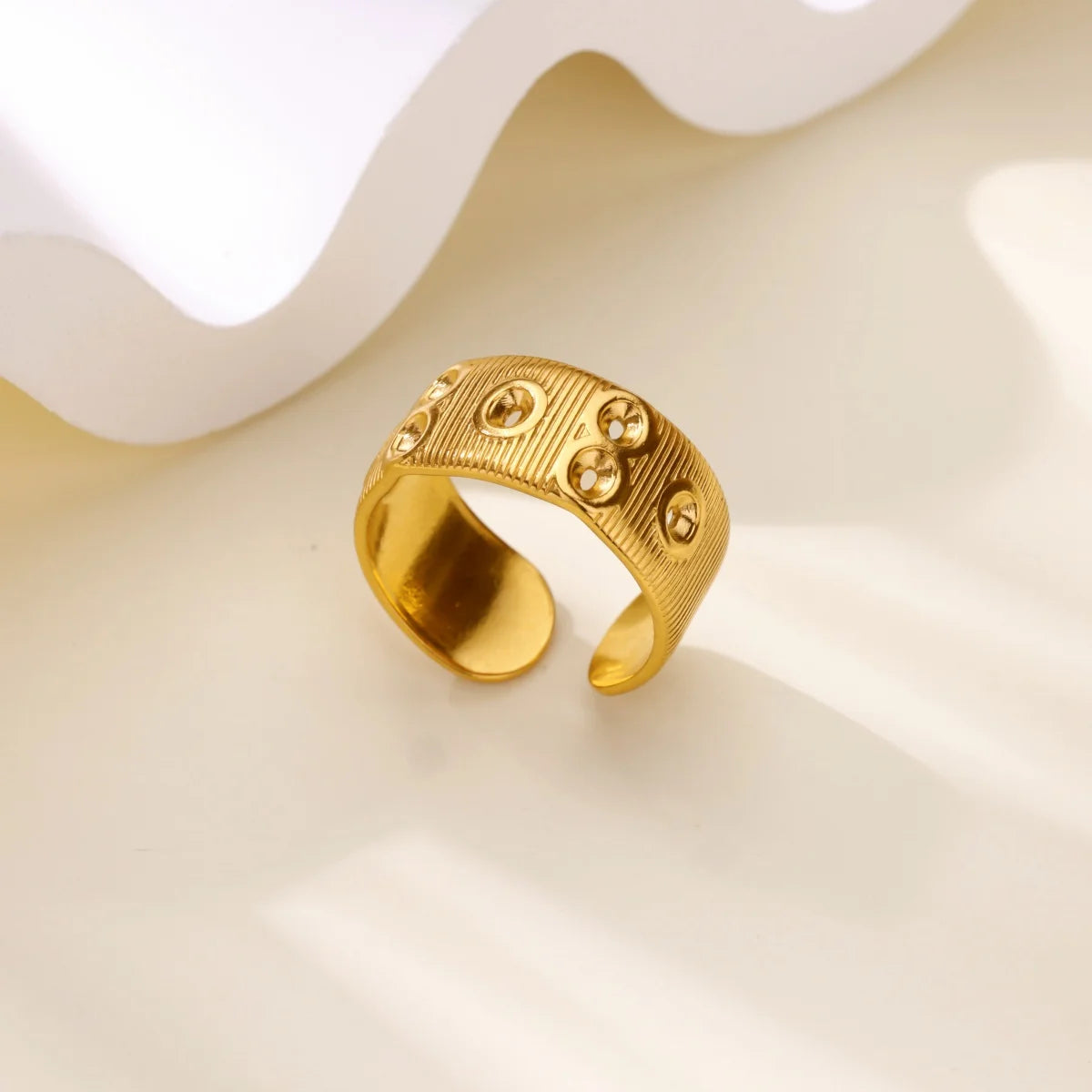 Delicate Flower Wide Band Ring for Women | 18K Gold Plated