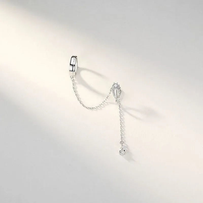Silver Long Chain Tassel Ear Clip Earrings for Women — No Piercing