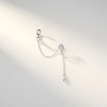 Silver Long Chain Tassel Ear Clip Earrings for Women — No Piercing